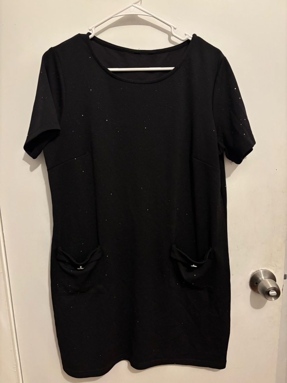 Black Short Sleeve Midi Dress with Pocket Detail